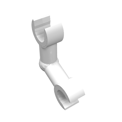 White LEGO skeleton arm, bent, with a clip at each end for horizontal grip.