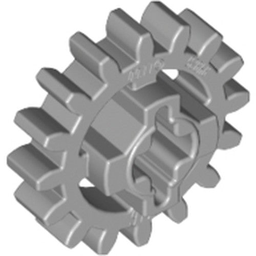 A light bluish gray LEGO Technic 16-tooth gear with an axle hole and closed sides, shown at an angle on a white background.