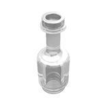 A transparent LEGO bottle part 95228, for minifigures, with a narrow neck and round body.