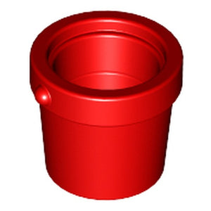 Red LEGO minifigure utensil bucket, 1x1x1 tapered, with handle holders on the sides.