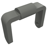 Dark grey LEGO Minifigure Utensil Bucket 1x1x1 Handle/Scooter Stand (part 95344) with rounded ends and pinhole.