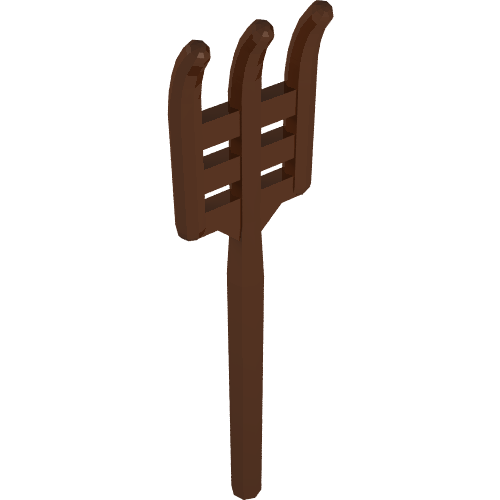 LEGO 95345 Minifigure Utensil Pitchfork, brown, with three tines and handle with a flat end.