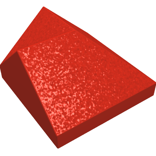 Red LEGO Slope 45 2 x 2 Double Convex / Double Concave brick with textured surface.