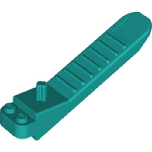 Dark turquoise LEGO 96874 Brick and Axle Separator, with two studs and a pin connector, angled view.