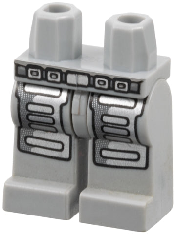 Light gray LEGO minifigure hips and legs featuring a black-outlined belt and textured silver armor pattern.