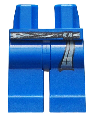 Blue LEGO minifigure hips and legs with a dark grey sash pattern, knotted on the right, and a light blue flowing fabric element.