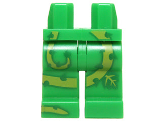 LEGO minifigure hips and legs in green, featuring a lime green pattern of plant vines, thorns, and leaves on the front and sides.