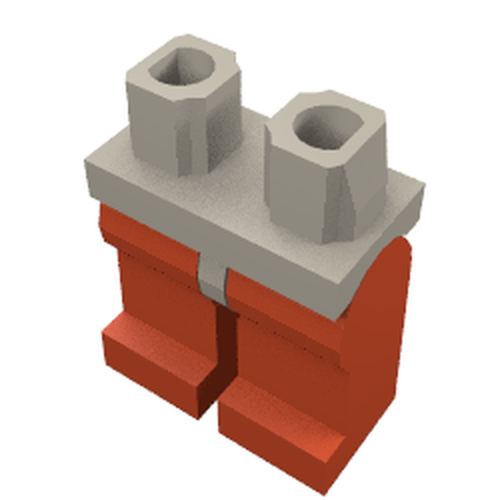 LEGO minifigure hips and legs. The hip piece is light gray, and the legs are bright red.