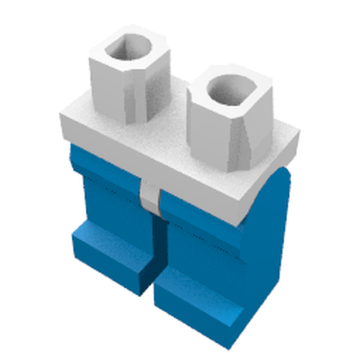 LEGO 970c07 minifigure part featuring white hips and blue legs, shown from an angled top-down perspective on a white background.