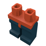 LEGO minifigure lower body with reddish-orange hips and black legs, featuring two studs on top.
