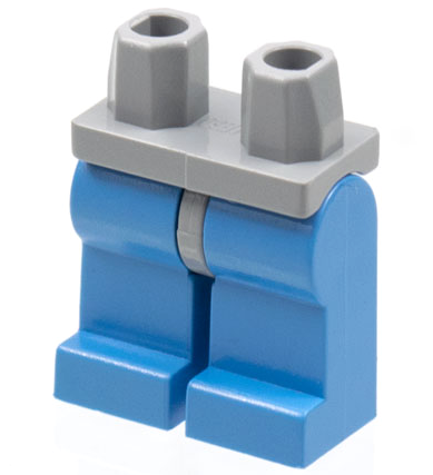 LEGO 970c42 minifigure hips and medium blue legs assembly, featuring a light grey hip piece with two studs.