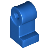 Blue LEGO System 972 minifigure left leg piece, featuring a curved hip joint and flat base.