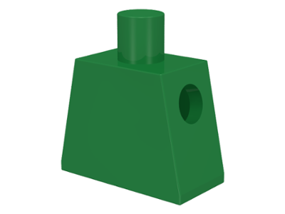 Dark green LEGO 973 Torso Plain, with a stud on top and a circular hole on the right side.