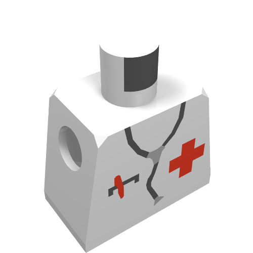 Light gray LEGO minifigure torso with red cross, black stethoscope, and small red medical cross pattern.