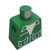 LEGO 973p73 dark green minifigure torso with Town Vest, patch pockets, and white shirt pattern.