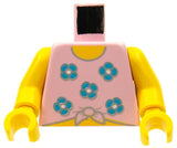 LEGO 973pb0018c01 torso: pink shirt with blue flowers, yellow neck and stomach, yellow arms and hands.