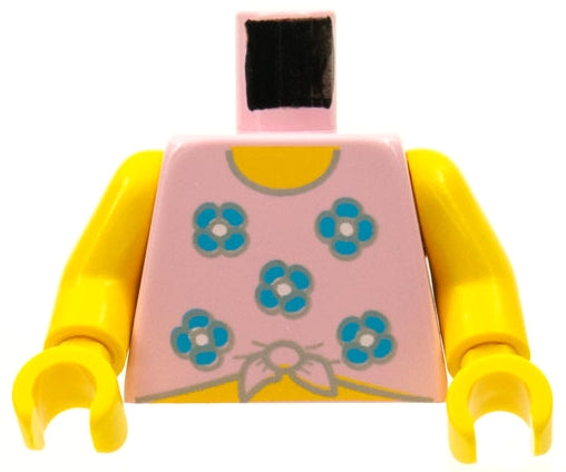 LEGO 973pb0018c01 torso: pink shirt with blue flowers, yellow neck and stomach, yellow arms and hands.