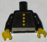 LEGO 973pb0028c01 black torso with four yellow buttons, gray belt pattern, black arms, and yellow hands.