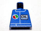 Blue LEGO 973pb0106b minifigure torso with Octan logo on left and italic 'OIL' text in a white box on right chest.
