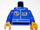Blue LEGO minifigure torso with Octan logo and 'OIL' text on chest, featuring blue arms and yellow hands.