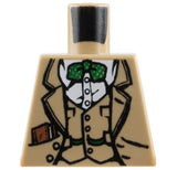 LEGO 973pb0132 torso with tan jacket, white shirt, dark green polka dot bow tie, and brown diary in pocket.
