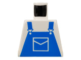 White LEGO Torso 973pb0201: Blue Overalls with Pocket Pattern, showing straps and an envelope-shaped front pocket design.