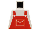 LEGO 973pb0203 white torso with red overalls pattern, featuring a white envelope in a pocket and black collar.