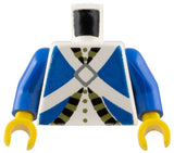 LEGO Imperial Soldier blue uniform jacket torso, black & gold trim, crossbelts, silver diamond clasp, blue arms, yellow hands.