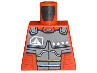 LEGO 973pb0218 orange torso with dark gray Exo-Force body armor, a road sign symbol, and four white stars.