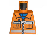 LEGO 973pb0263 minifigure torso, orange construction uniform shirt with pockets, silver zipper, reflective stripes, blue sweater pattern.