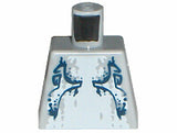 White LEGO minifigure torso with dark blue and light gray Atlantis shark pattern on the front.