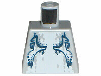 White LEGO minifigure torso with dark blue and light gray Atlantis shark pattern on the front.