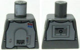 LEGO 973pb0625 dark gray Imperial Officer Hoth torso. Front: controls, red/blue lights. Back: screen with dark gray display.