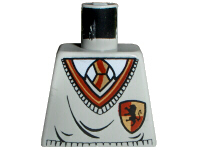 LEGO 973px146 light gray torso featuring Harry Potter Gryffindor uniform with a striped tie and house shield.