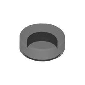 Dark grey LEGO Round 1 x 1 Tile, part 98138, featuring a crescent-shaped dark grey depression in the center.