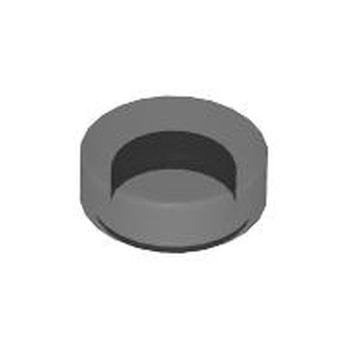 Dark grey LEGO Round 1 x 1 Tile, part 98138, featuring a crescent-shaped dark grey depression in the center.