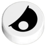 White round LEGO 1x1 tile with a black partially closed eye pattern and an off-center pupil.