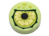 LEGO 1x1 round tile, light green, with lime eye and black pupil partially closed pattern.