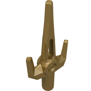 A bronze LEGO Minifigure Weapon Sai (part 98139) with three pointed prongs, rendered in a low-poly style.
