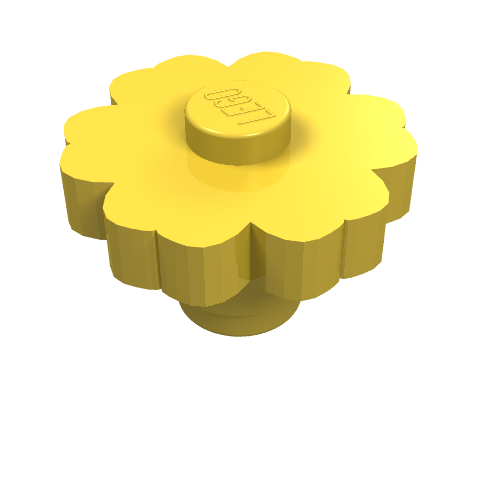 A single yellow LEGO Plant Flower 2 x 2 Rounded with a solid stud on top, viewed from an angle.