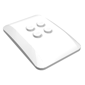 White LEGO Wedge 6 x 4 x 2/3 Quad Curved brick with four studs on top, shown from an angled perspective.