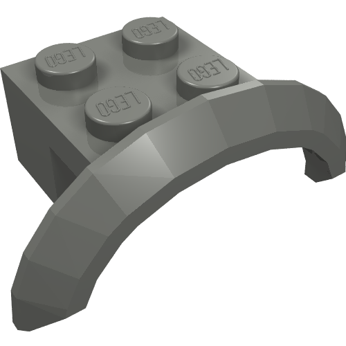 Dark gray LEGO mudguard part 98282, Vehicle Mudguard 4 x 2 1/2 x 1 with Arch Round, featuring four studs on top.