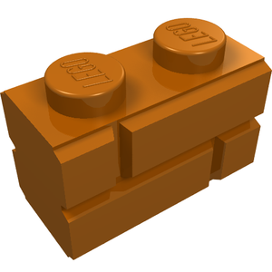 Orange LEGO 1x2 brick with masonry profile, featuring two top studs with the LEGO logo.