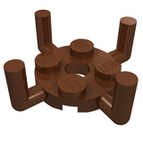 Brown LEGO round 2x2 plate with a pin hole in the center and 4 upward-pointing bar arms.
