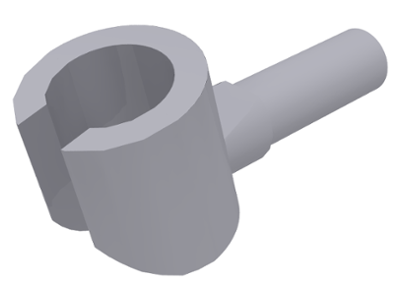 Light grey LEGO minifigure hand piece, cylindrical with a C-shaped opening and a rod extending from one side.