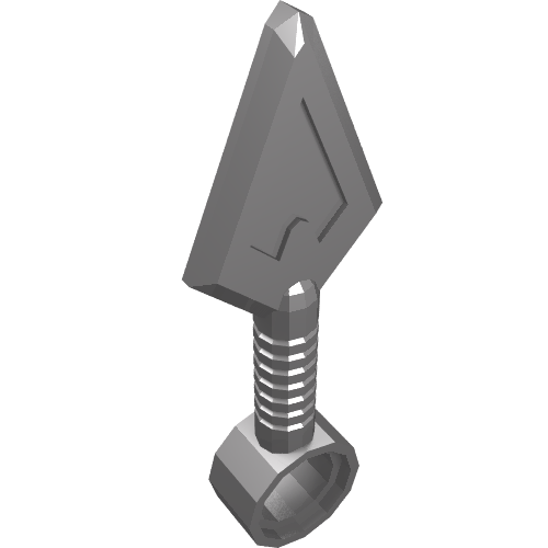Grey LEGO 98338 Minifigure Weapon Spear Short (Kunai) with a triangular blade, ribbed shaft, and pin hole connection.