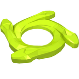 Bright green LEGO 98342 Ring 4x4 with 2x2 hole, featuring four snake head ends, known as Ninjago Spinner Crown.