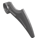 A grey LEGO 98347 Wing 1 x 4 with Pin Hole, showing its angled, blade-like shape and connection point.