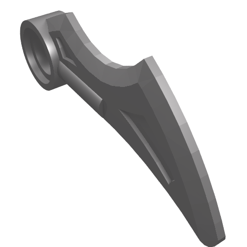 A grey LEGO 98347 Wing 1 x 4 with Pin Hole, showing its angled, blade-like shape and connection point.