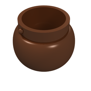 3D render of a dark brown LEGO minifigure utensil pot, featuring a small knob-like handle holder on its side.